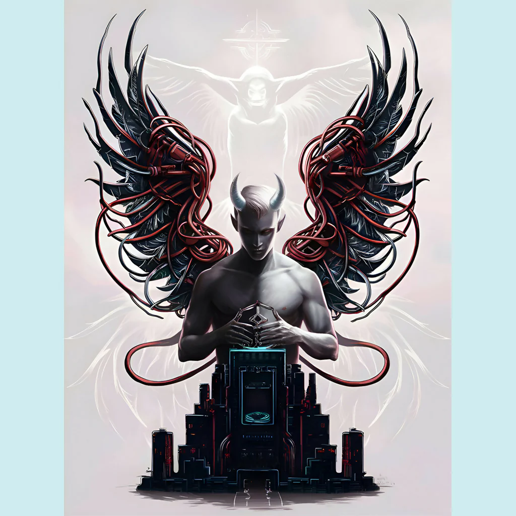 Cybernetic Angel of Darkness - Futuristic AI Art