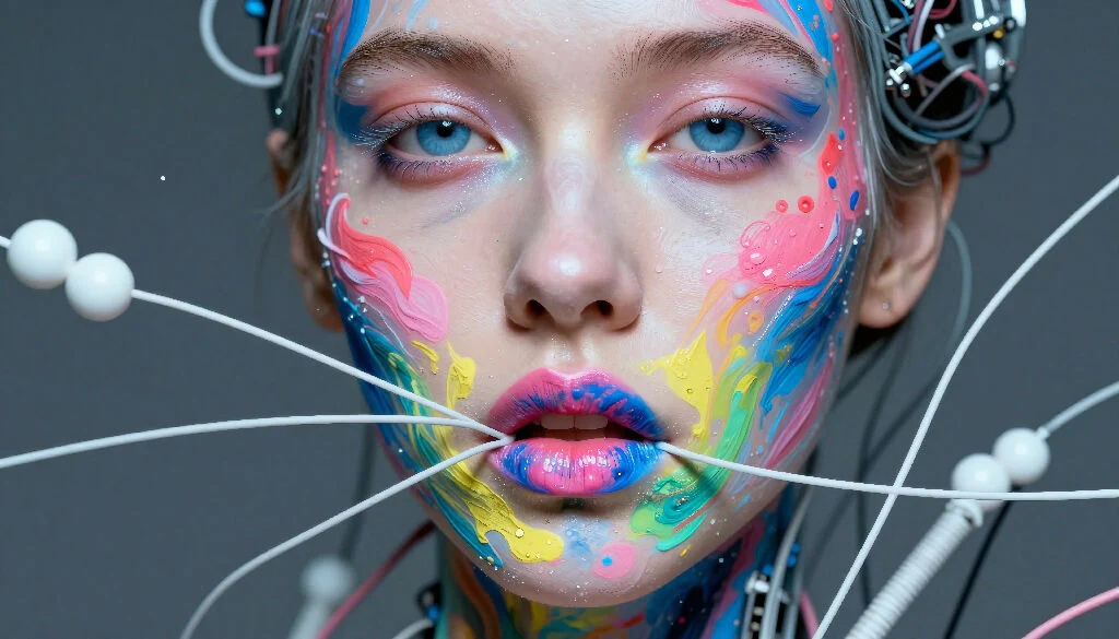 Cybernetic Human with Paint and Electronic Components