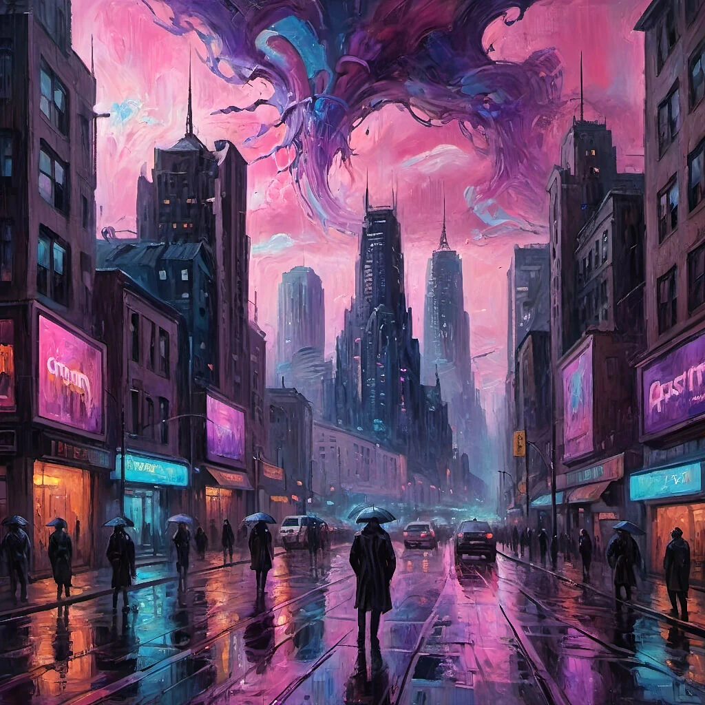 Cyberpunk Reverie – Cityscape in Expressionism