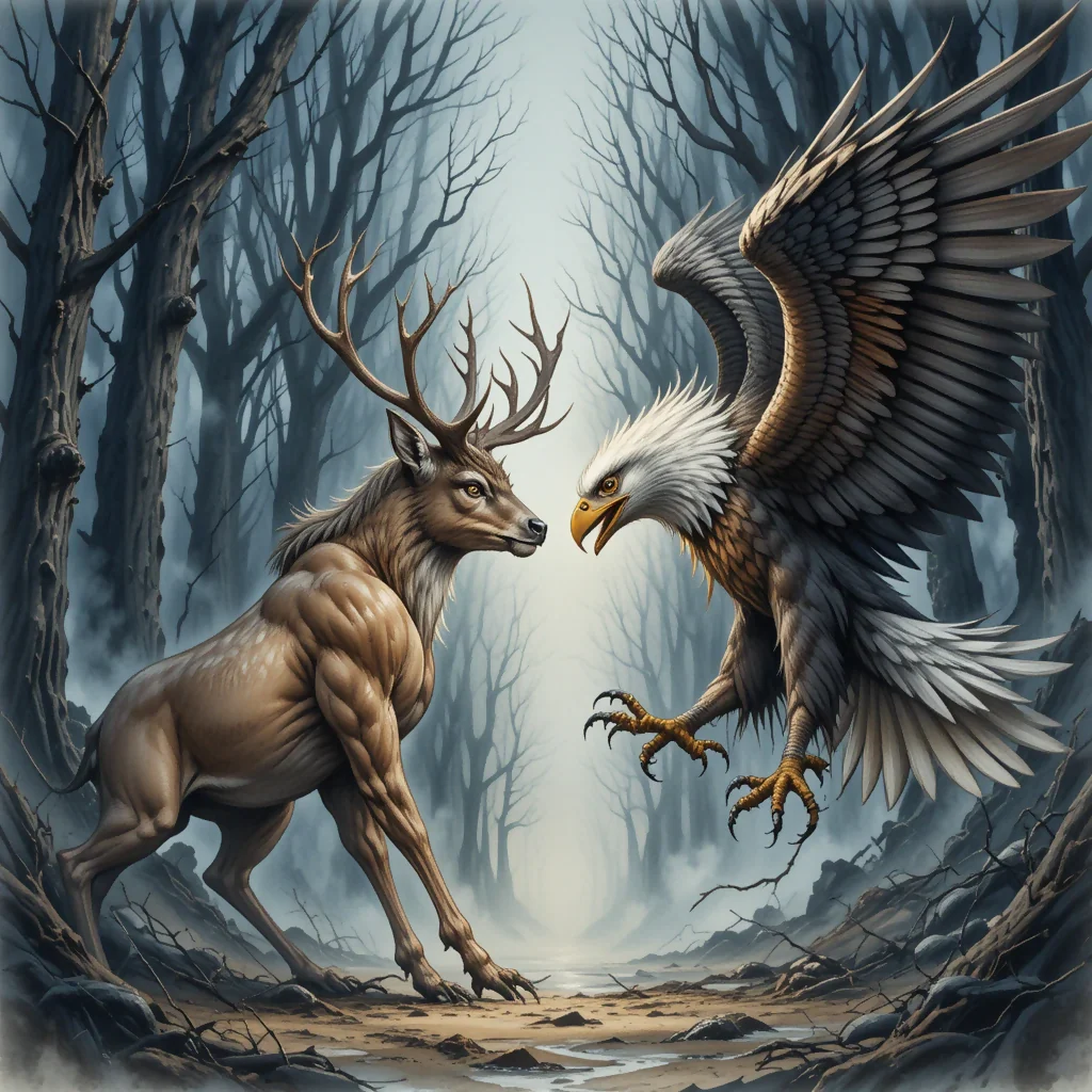 Deer and Eagle in a Battle of Wills