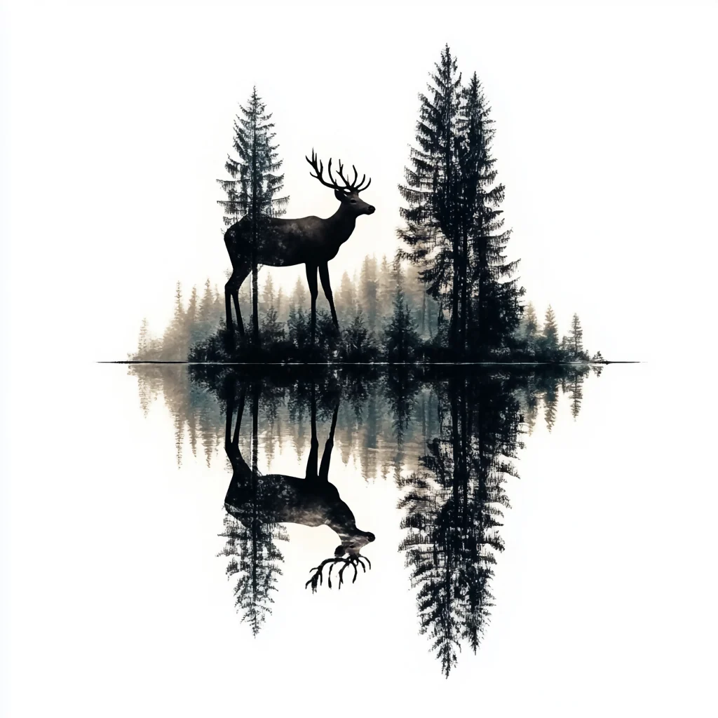 Deer water reflection black and white