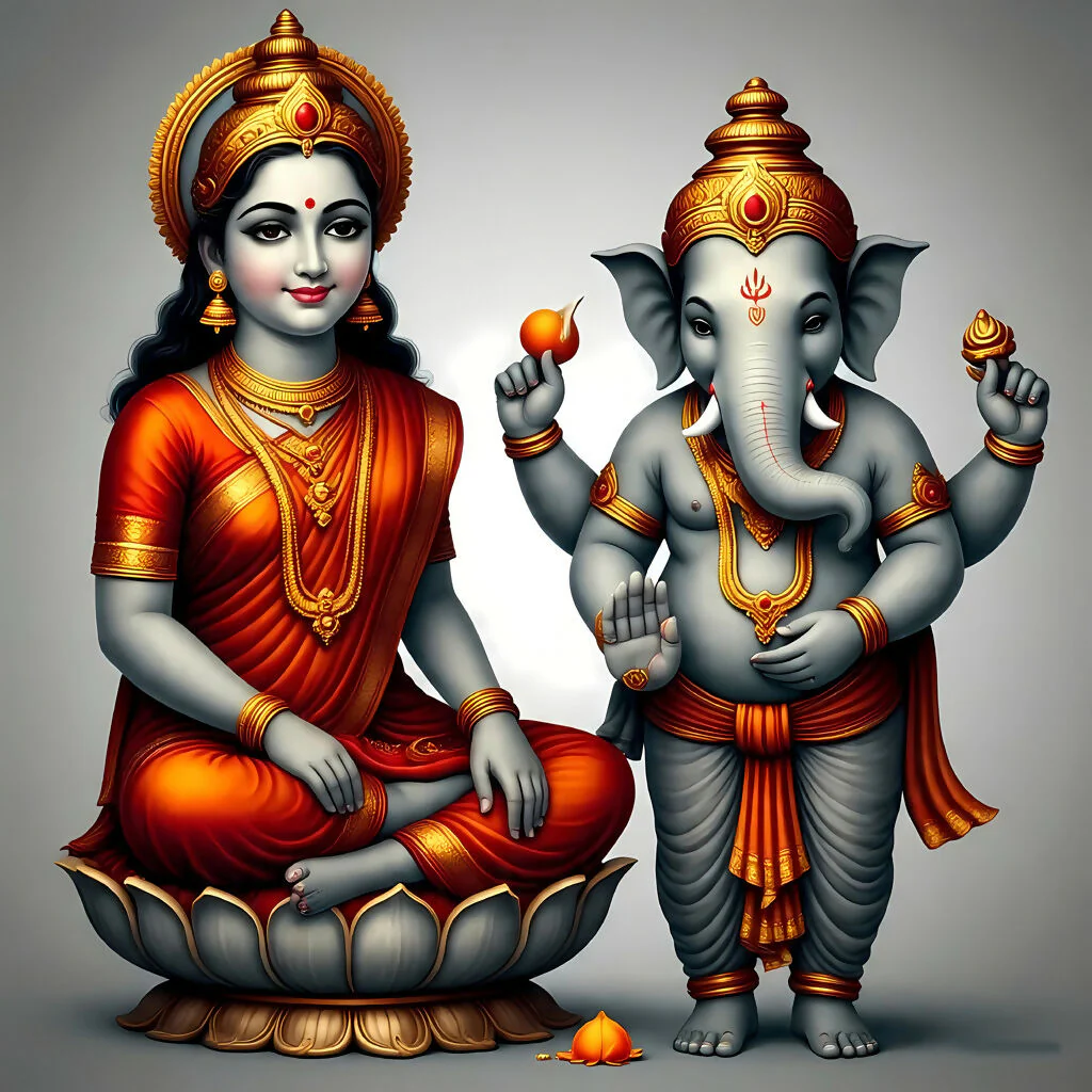 Divine Harmony Lakshmi Ganesha Modern AI Art