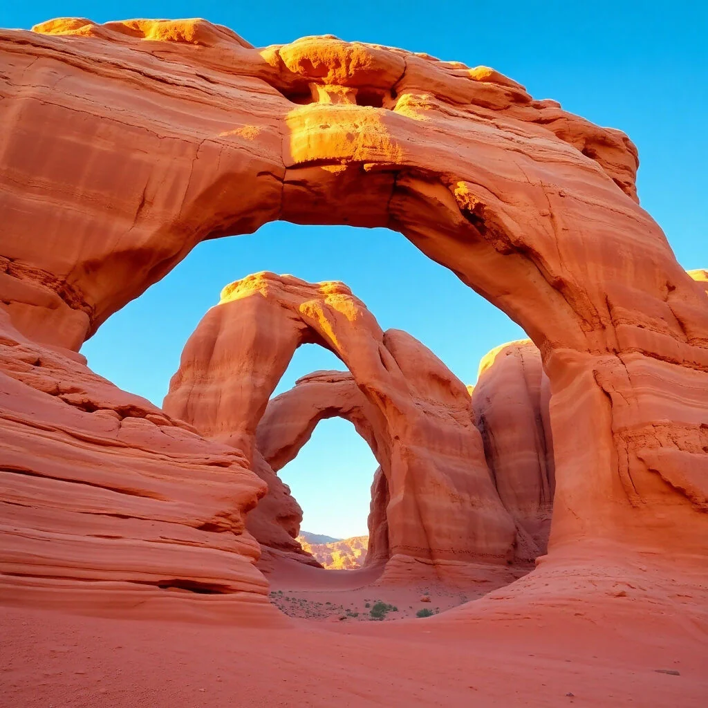 Double Arches: Natural Sandstone Formations in Desert Landscape"