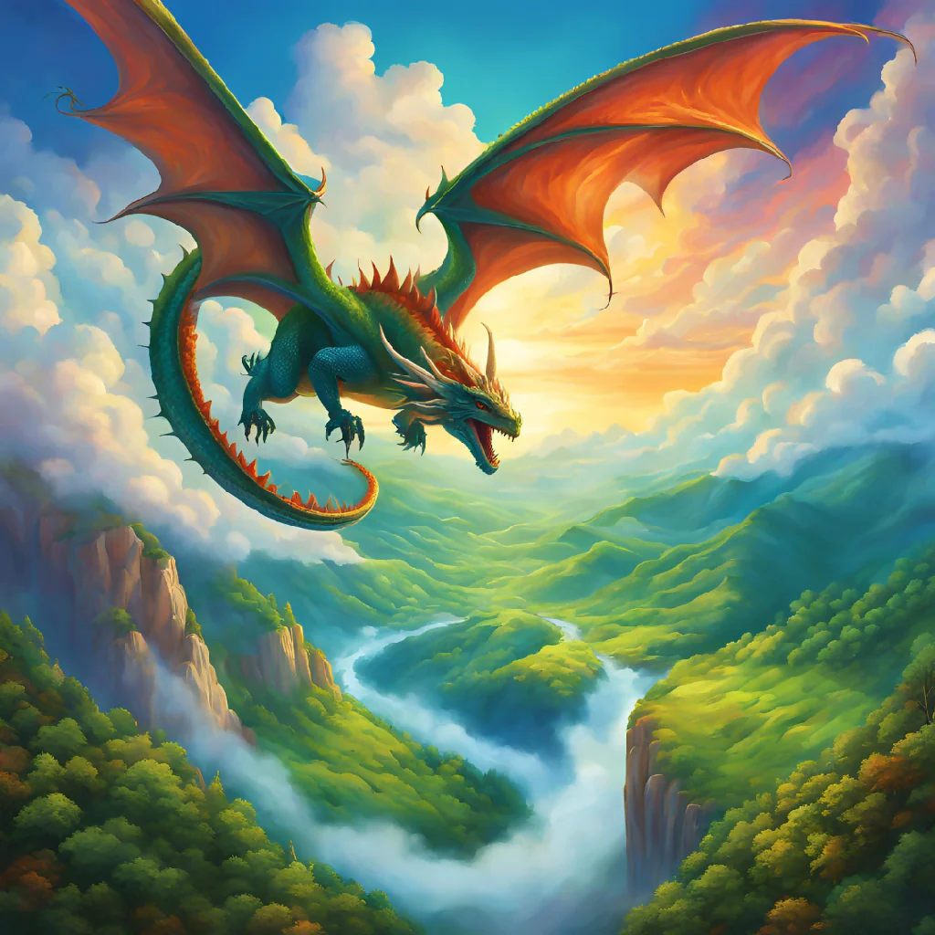 Dragon Flying Over Mountains | Fantasy Dragon Art