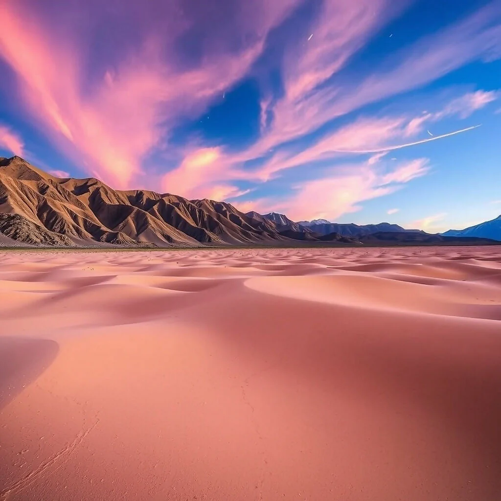 Dramatic Sunset Over Desert Mountains with Pink Sky