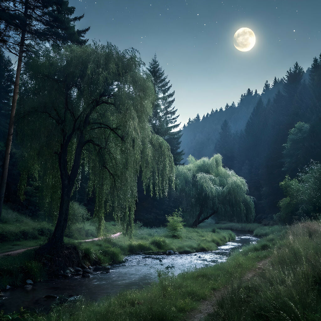Dreamy Moonlit Forest Digital Art Scenic Night Landscape Printable