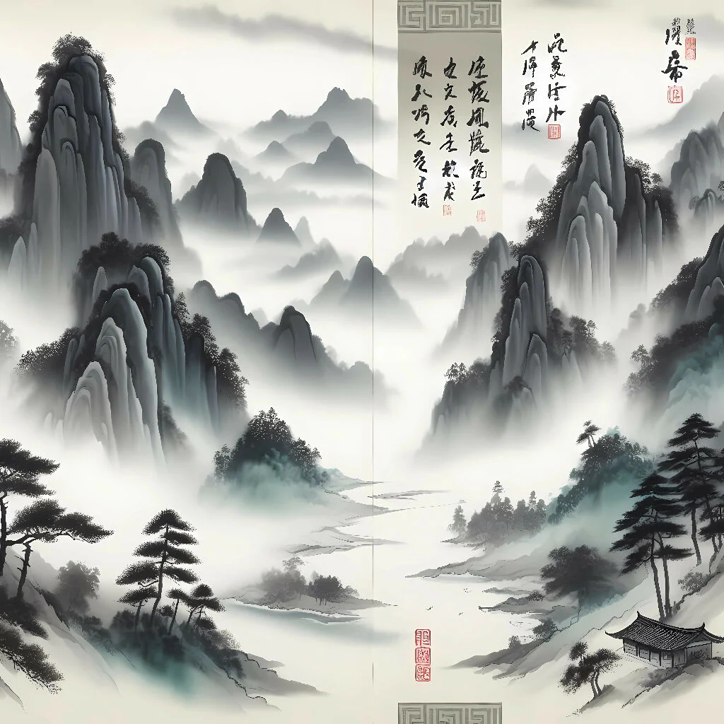 Echoes of the East – Qi Baishi Landscape Scroll Watercolor Art