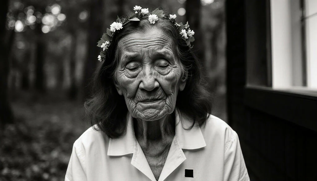 Elderly Woman with Floral Crown