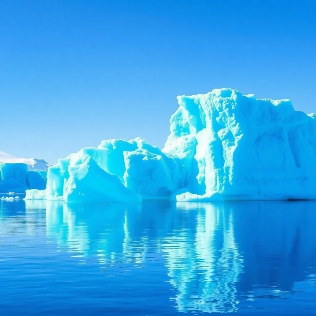 Electric Blue Icebergs Floating on Calm Arctic Waters