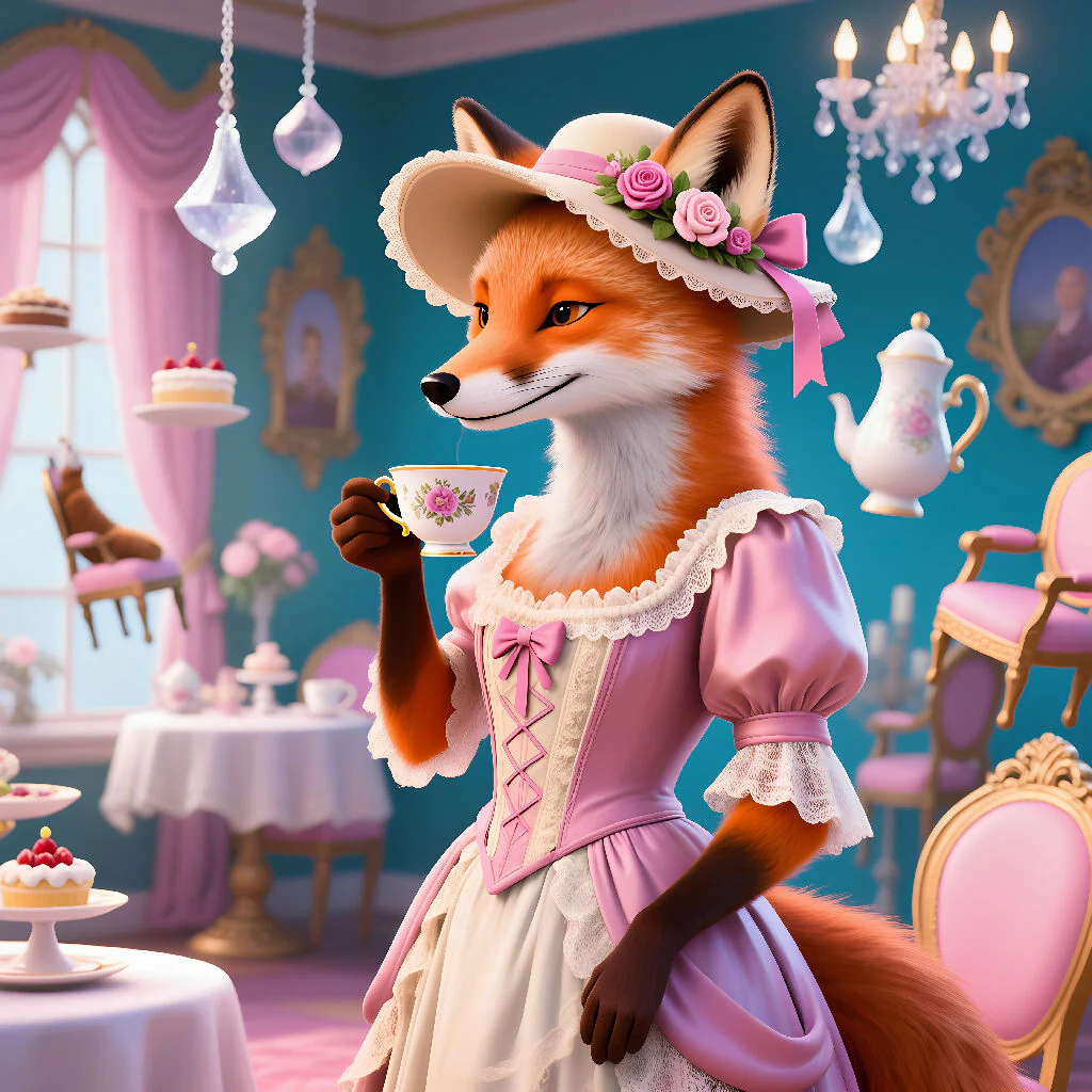 Elegant Fox in a Victorian Tea Room