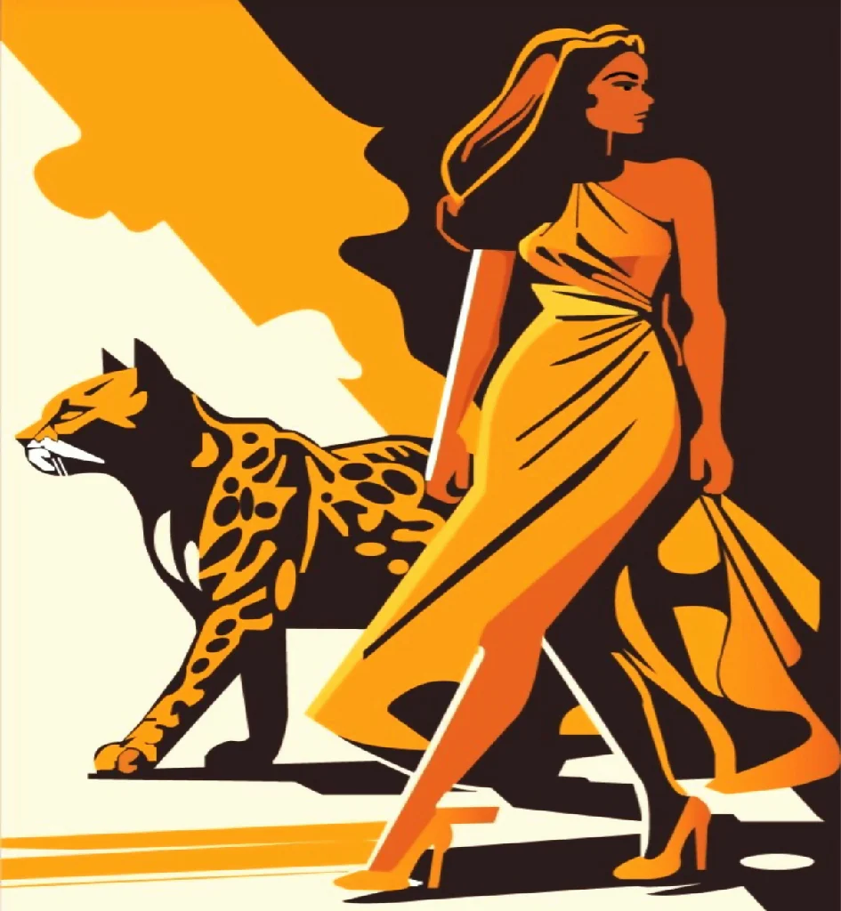 Elegant Woman and Wild Cat