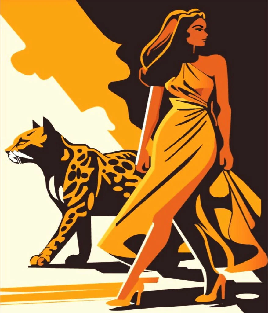 Elegant Woman and Wild Cat - Image 2