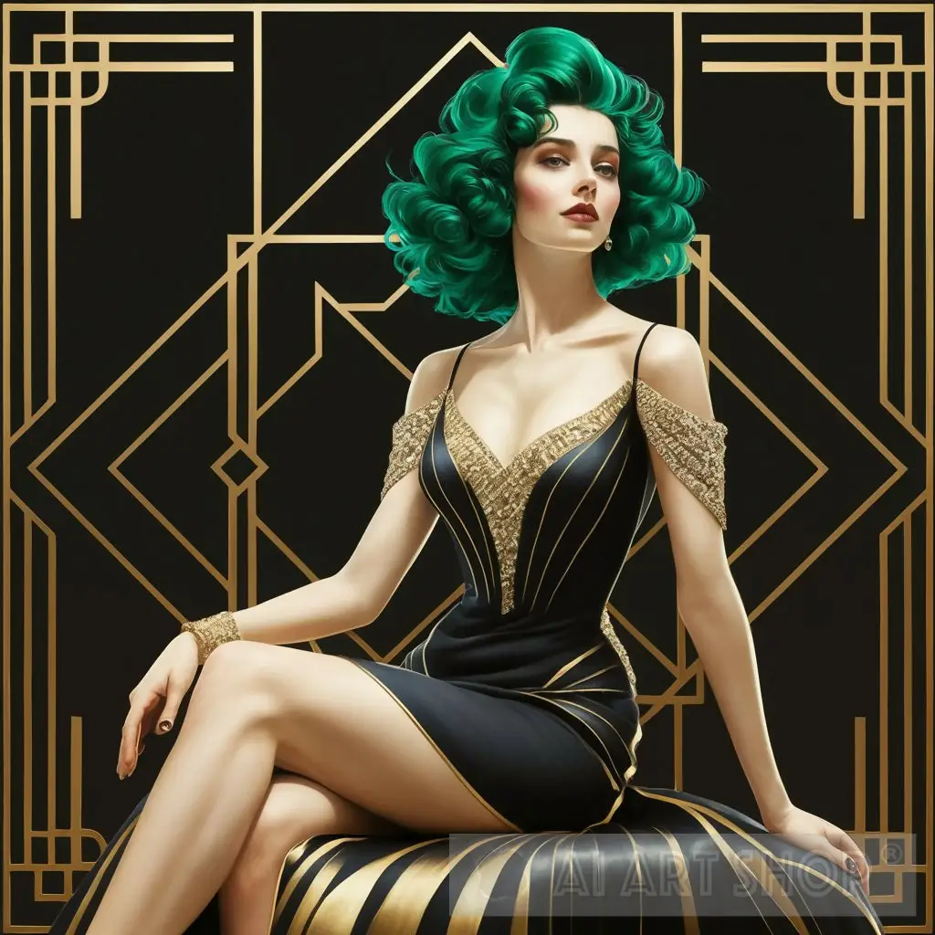 Emerald Enigma: An Art Deco Portrait Inspired by Tamara de Lempicka