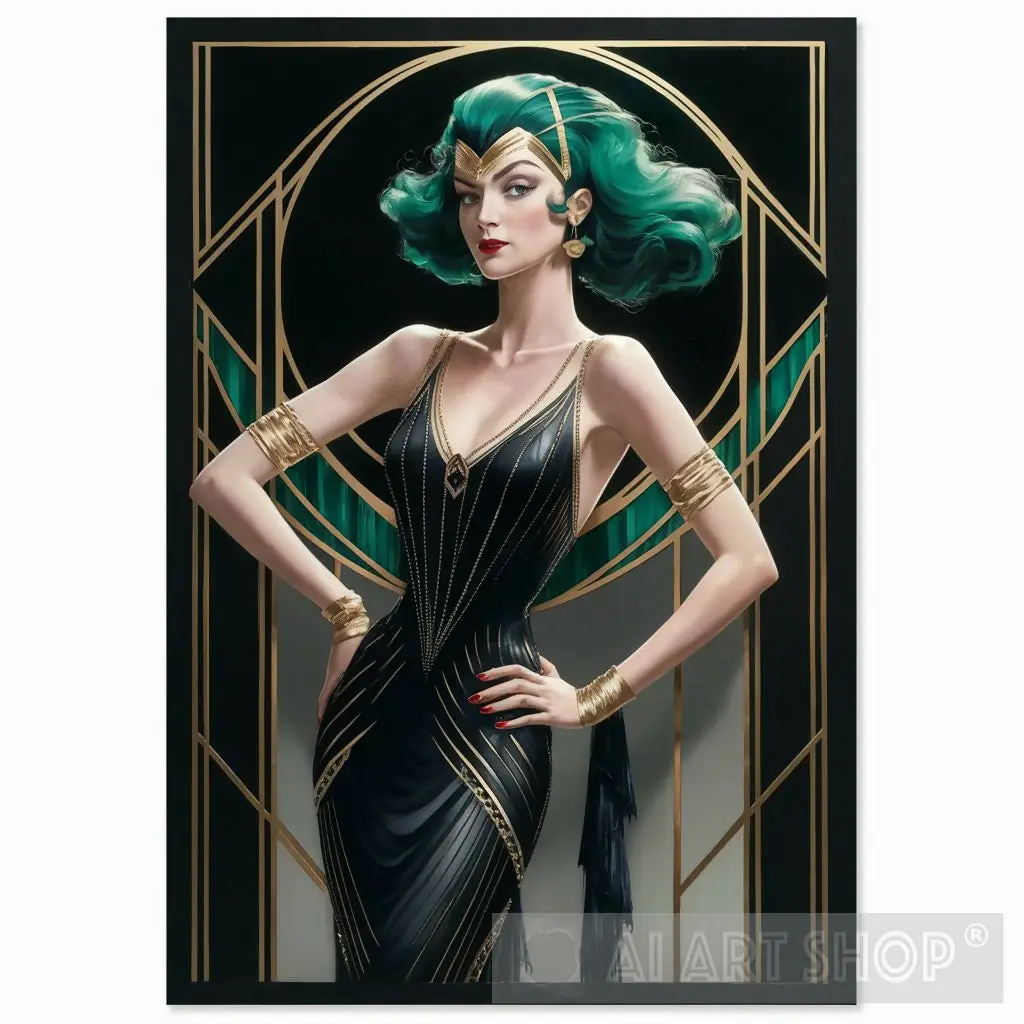 Emerald Enigma: An Art Deco Portrait Inspired by Tamara de Lempicka - Image 3