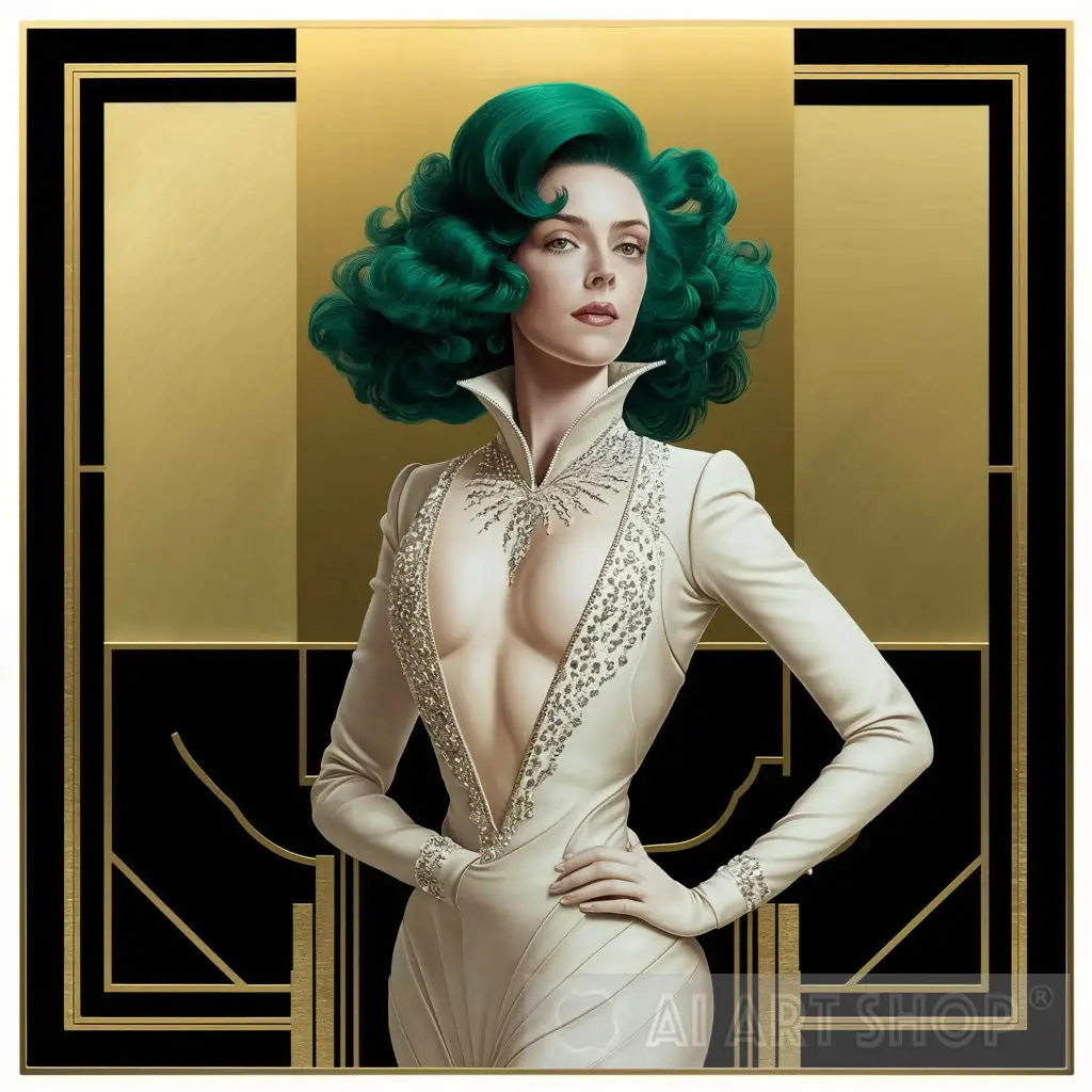 Emerald Enigma: An Art Deco Portrait Inspired by Tamara de Lempicka - Image 4