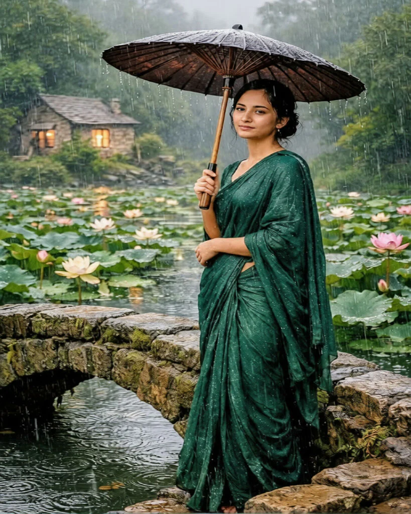Emerald Serenity: Graceful Monsoon Lotus Pond