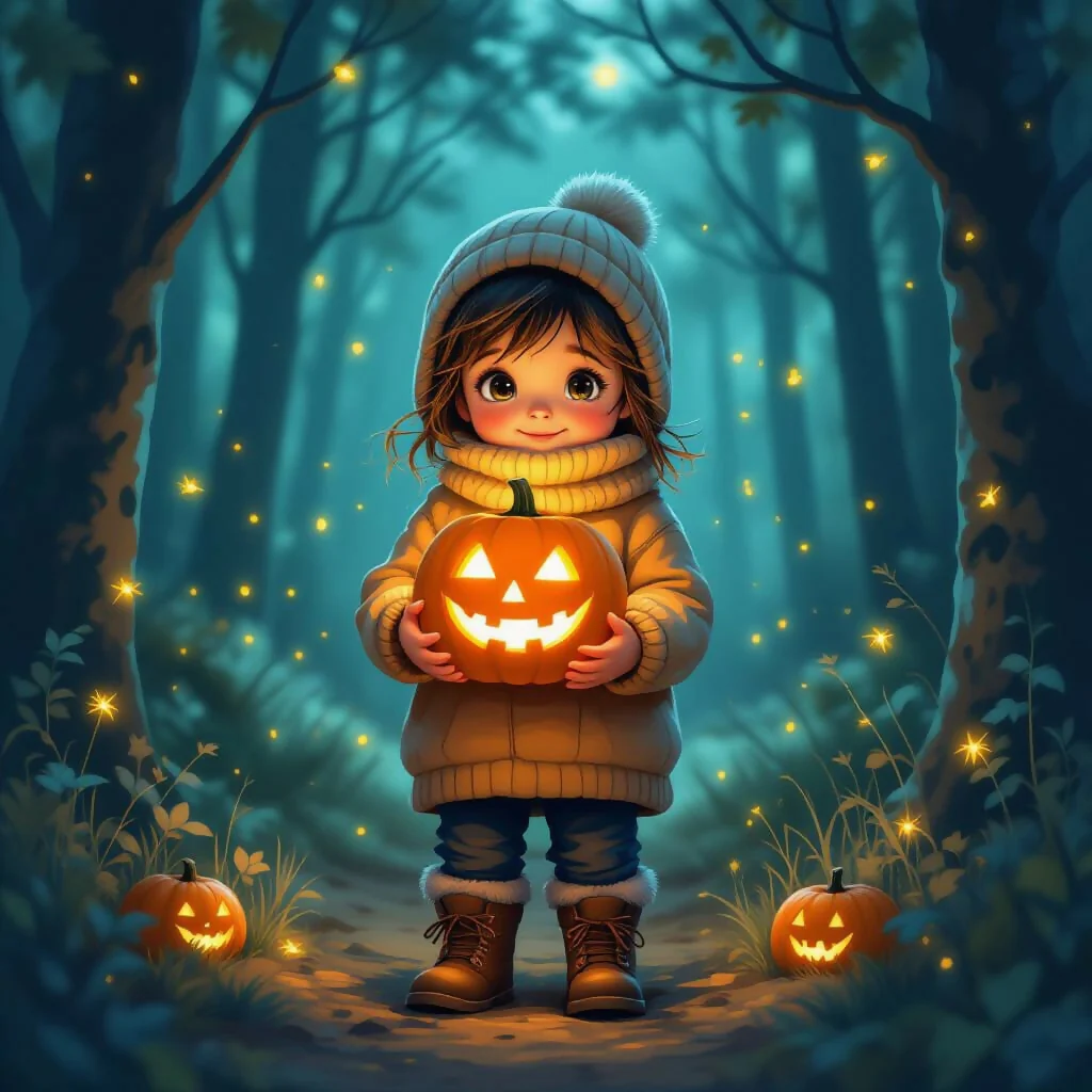 Enchanted Forest: Moon-Faced Child and Pumpkin