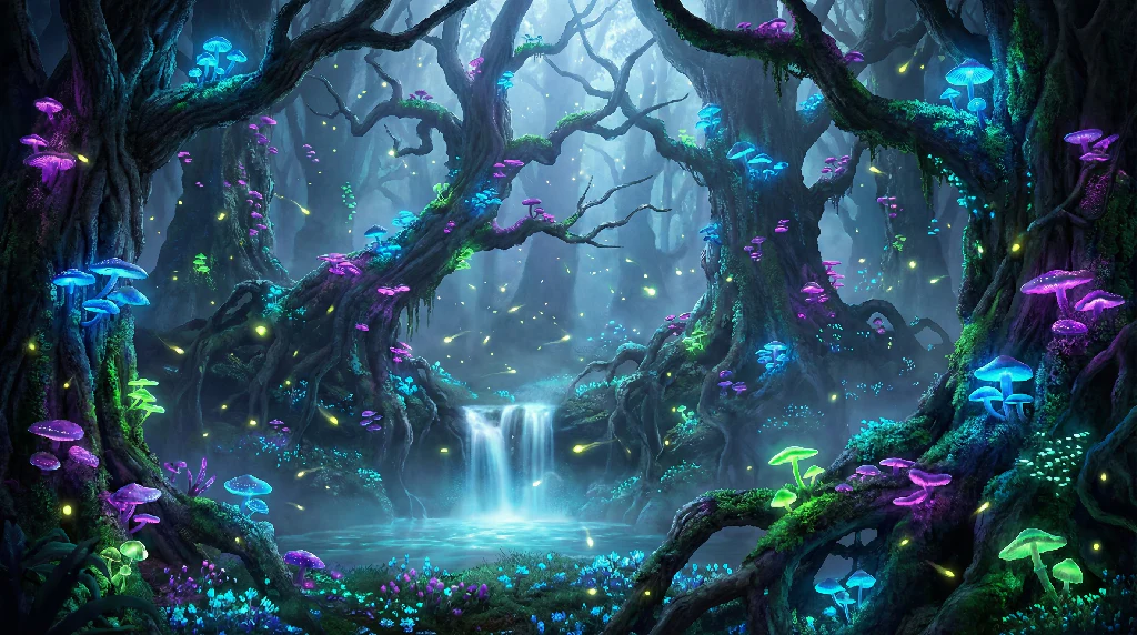 Enchanted Glowing Mushroom Forest