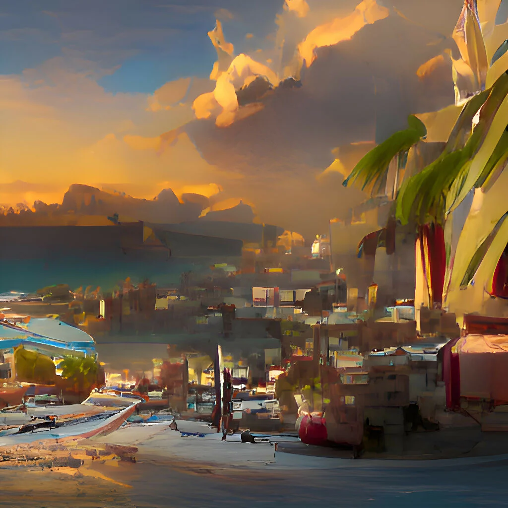 Evening beach village