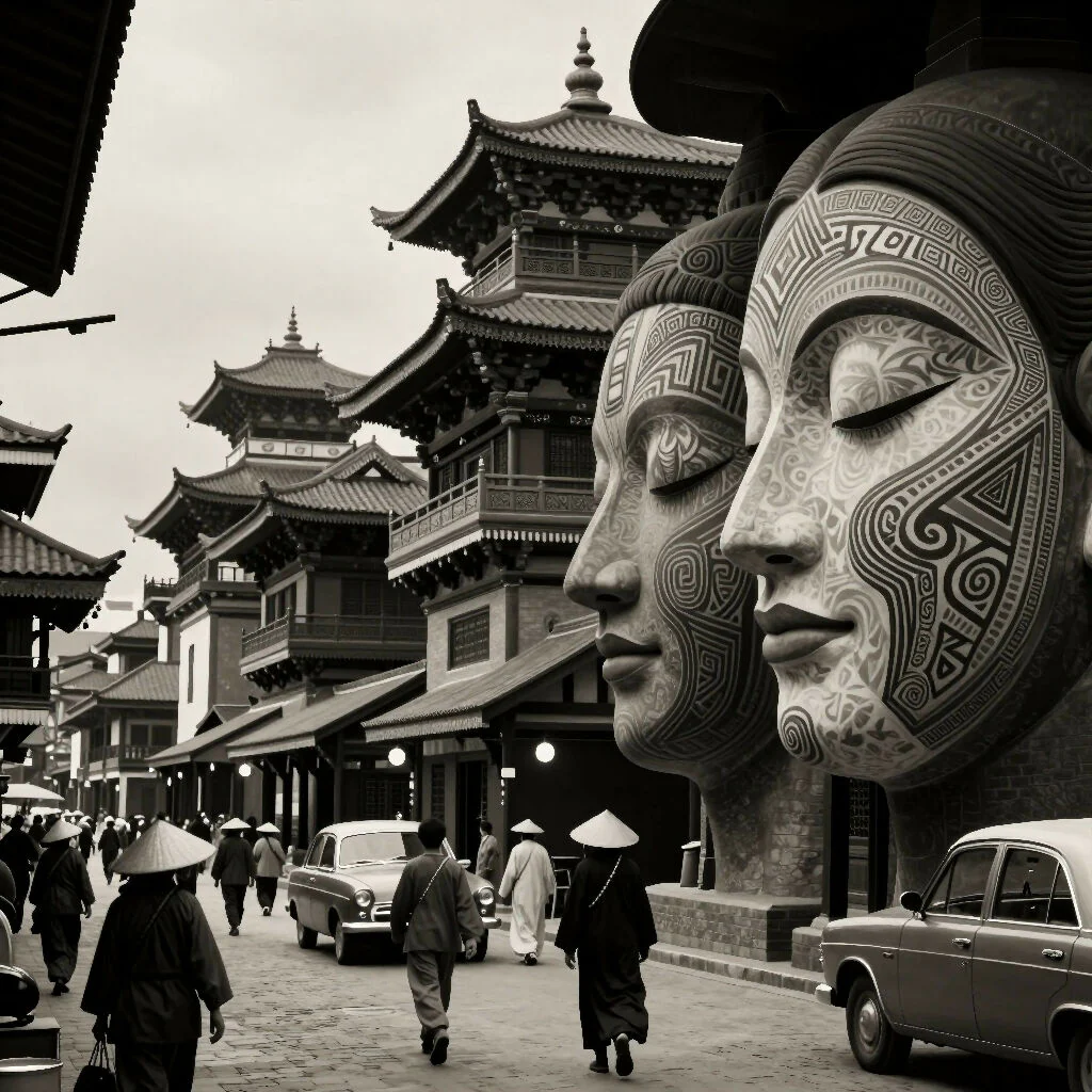Faces Among Pagoda Streets