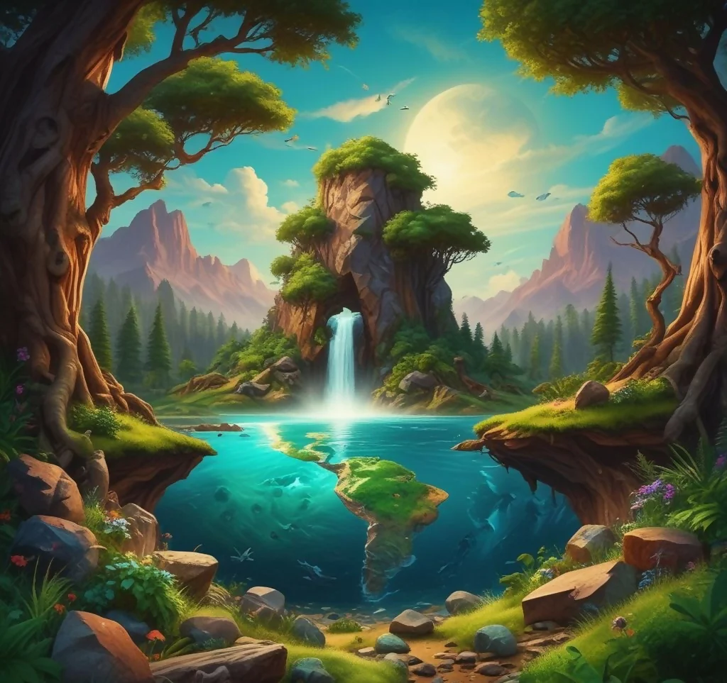Fantasy Landscape | Magical Forest | Dreamy Waterfall