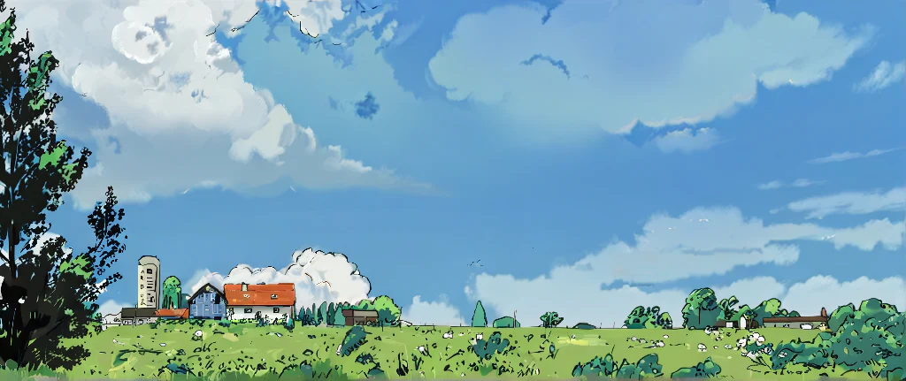 Farm On The Hill - Paint Sketch