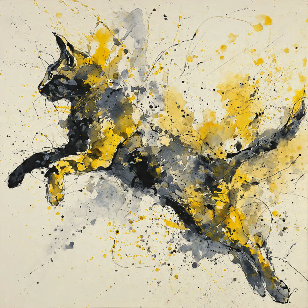 Feline Fury: An Abstract Expressionist Study in Motion