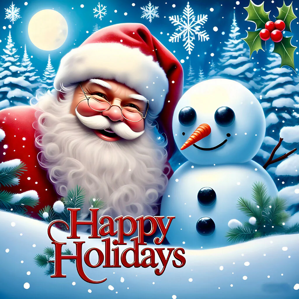 Festive Santa and Snowman Holiday Greeting