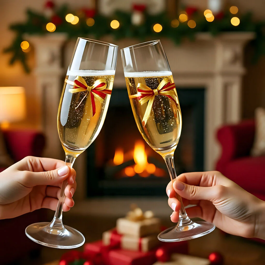 Festive Toast by the Firelight – Holiday Still Life Celebration