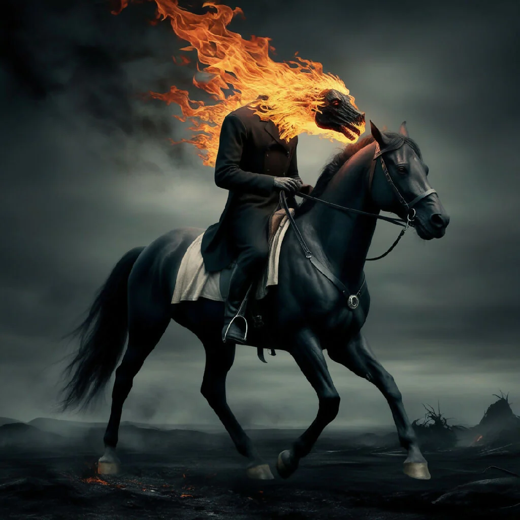 figure riding a black horse - Image 2