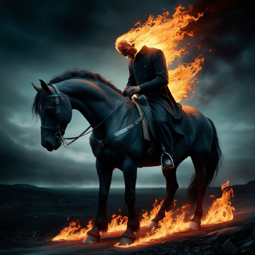 figure riding a black horse - Image 3