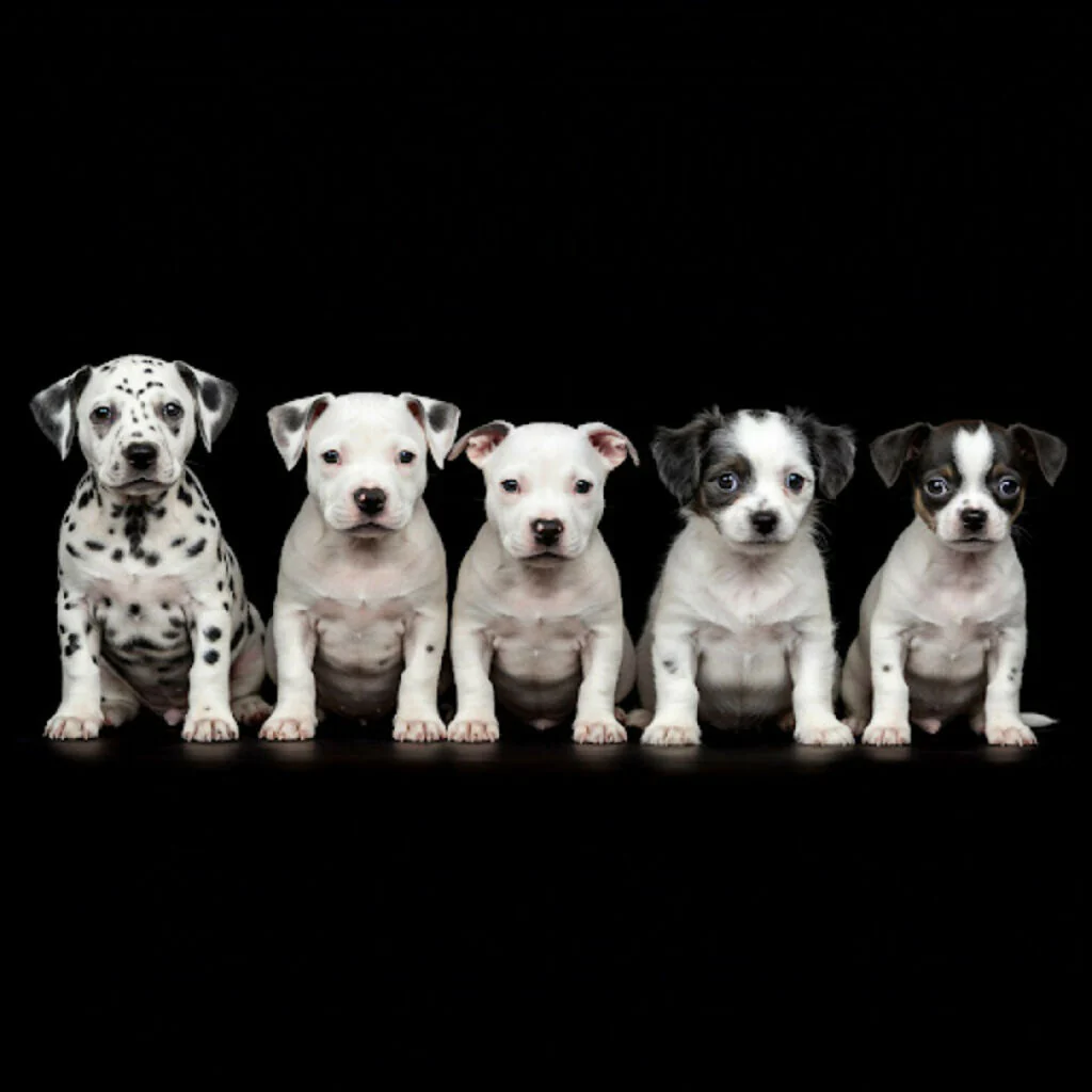 Five Black and White Puppies