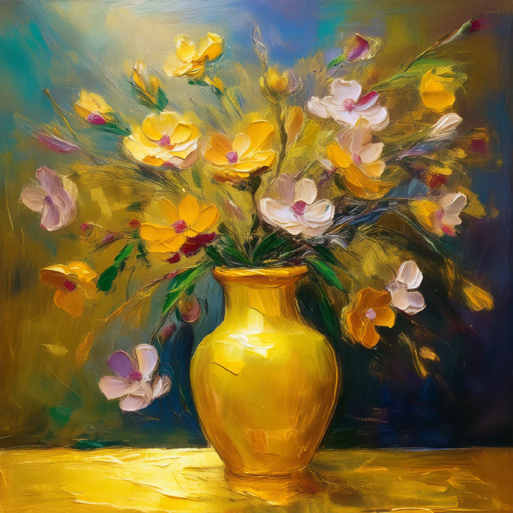 Flowers in Gold Vase