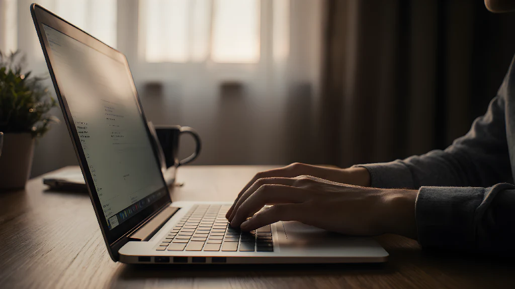 Focused Laptop Work Desk Scene