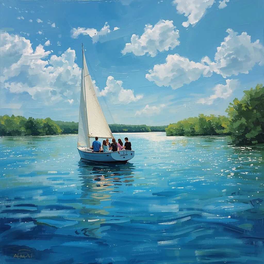 Friends on the sparkling river