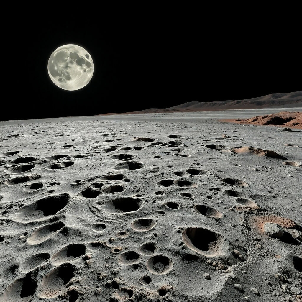 Full Moon Rising Over Alien Cratered Landscape