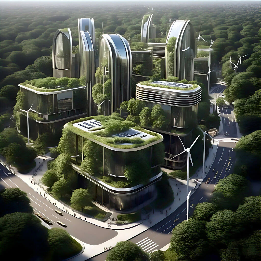 Futuristic Eco-Friendly Urban Architecture AI Art