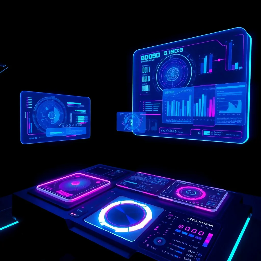 Futuristic Holographic Interface with Neon Data Visualization