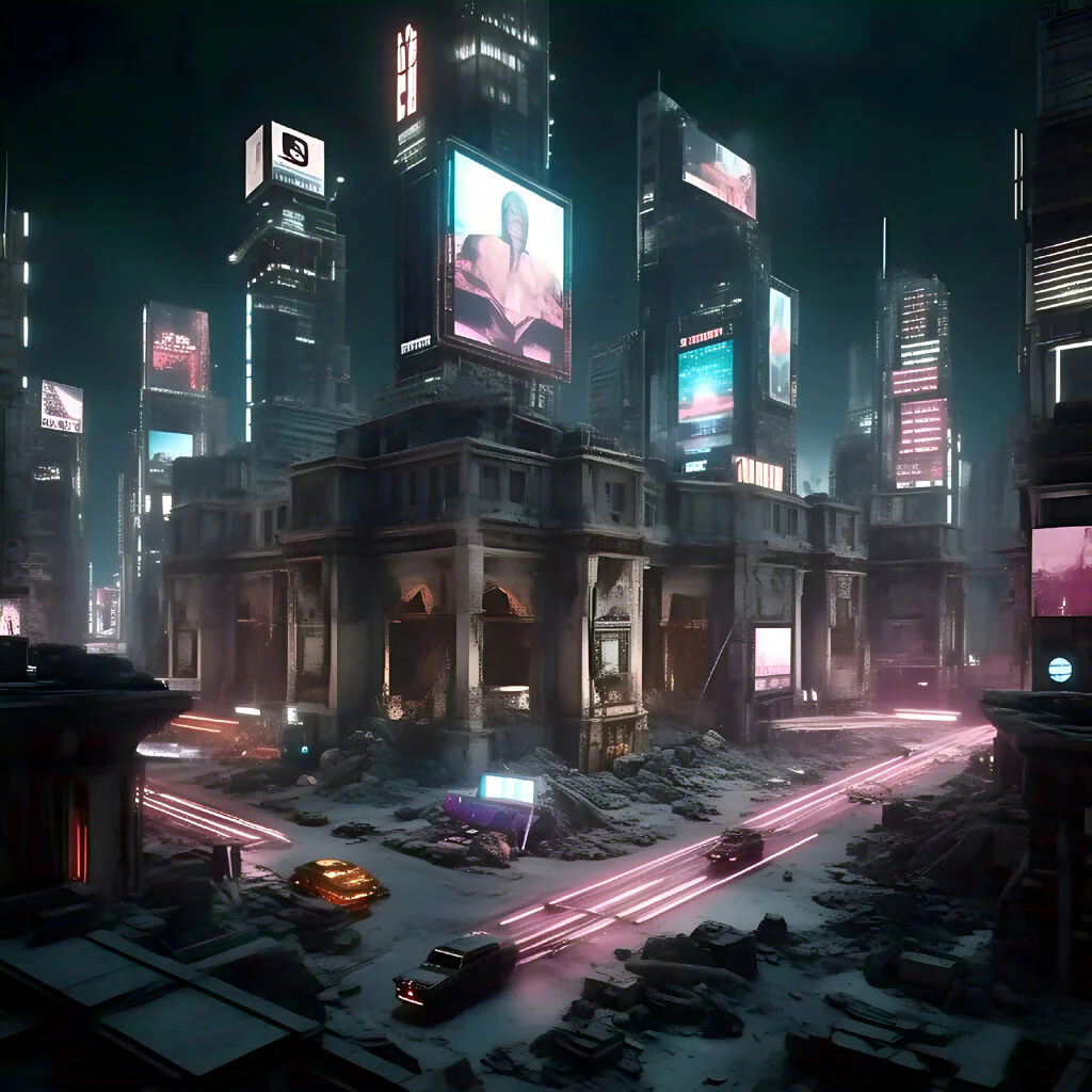 Futuristic Neon Cityscape AI Art Print