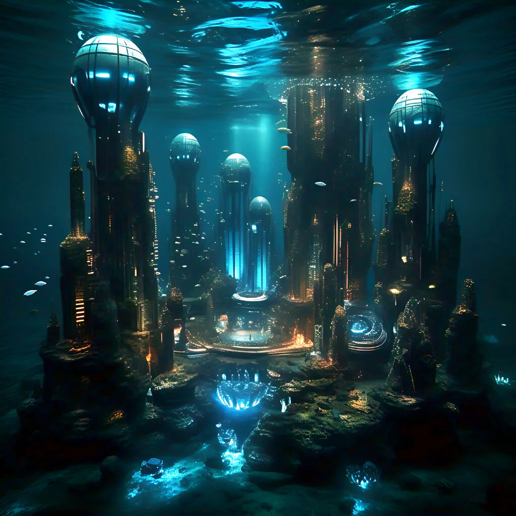 Futuristic Underwater Cityscape AI Art