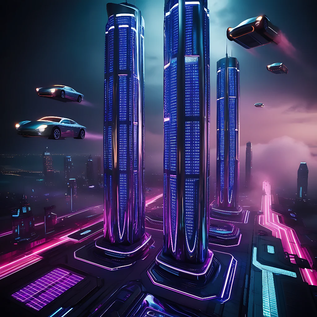 Futuristic Urban Skyline at Night
