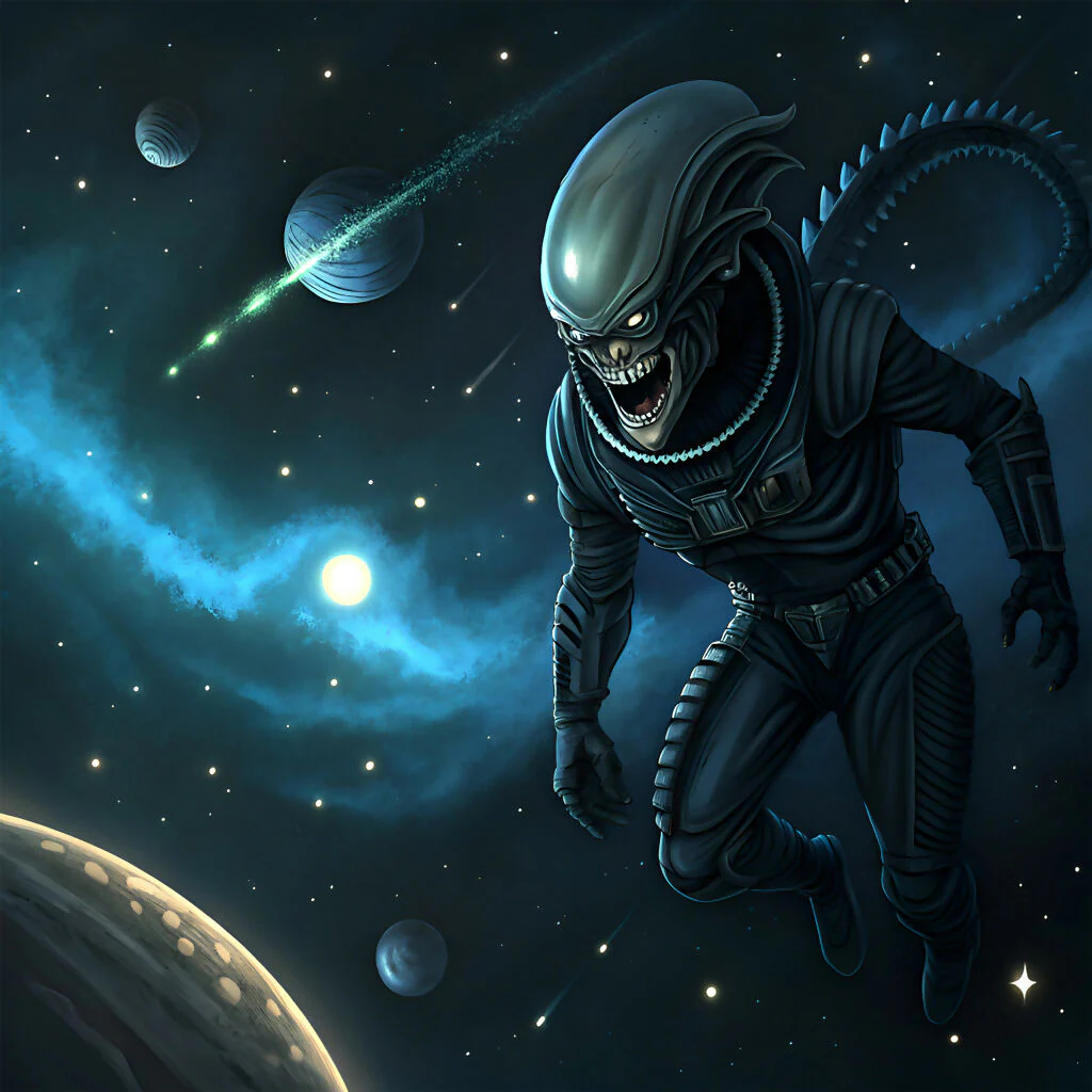 Galactic Alien Warrior Art Print - Cosmic Sci-Fi Masterpiece