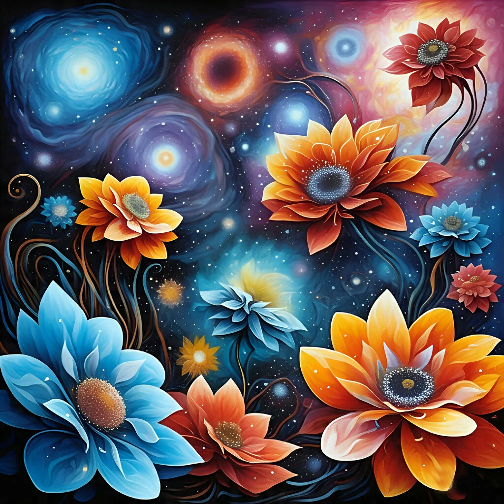 Galactic Bloom: Surreal Cosmic Flower Explosion