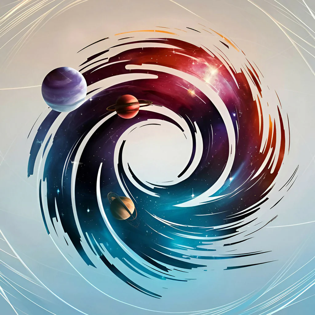 Galactic Swirl: Abstract Space Art with Vibrant Cosmic Planets