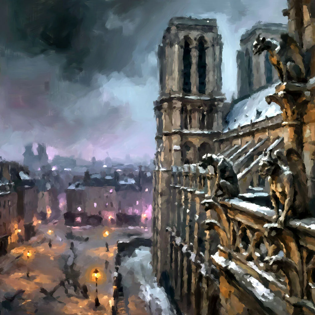 Gargoyles of Paris in Shadow