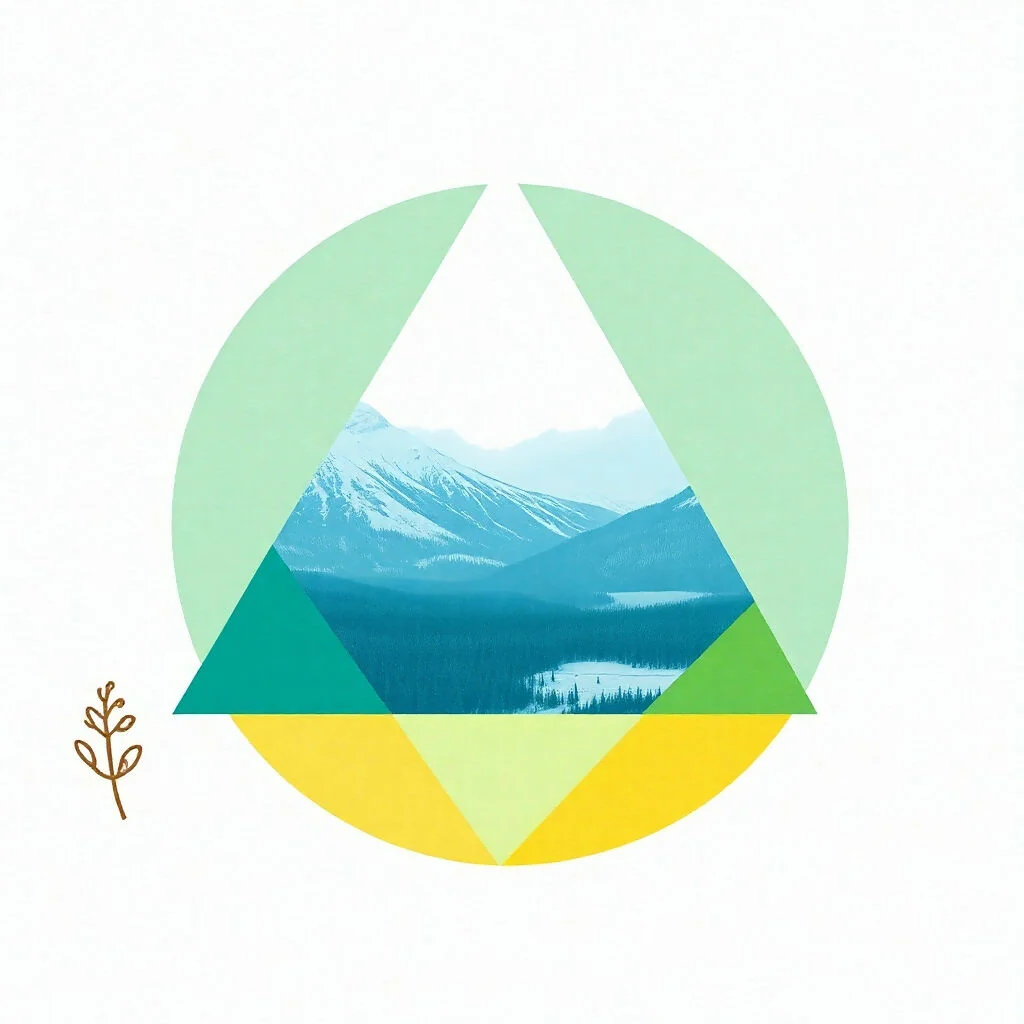 Geometric Mountain Landscape in Circle with Triangle Frame Design