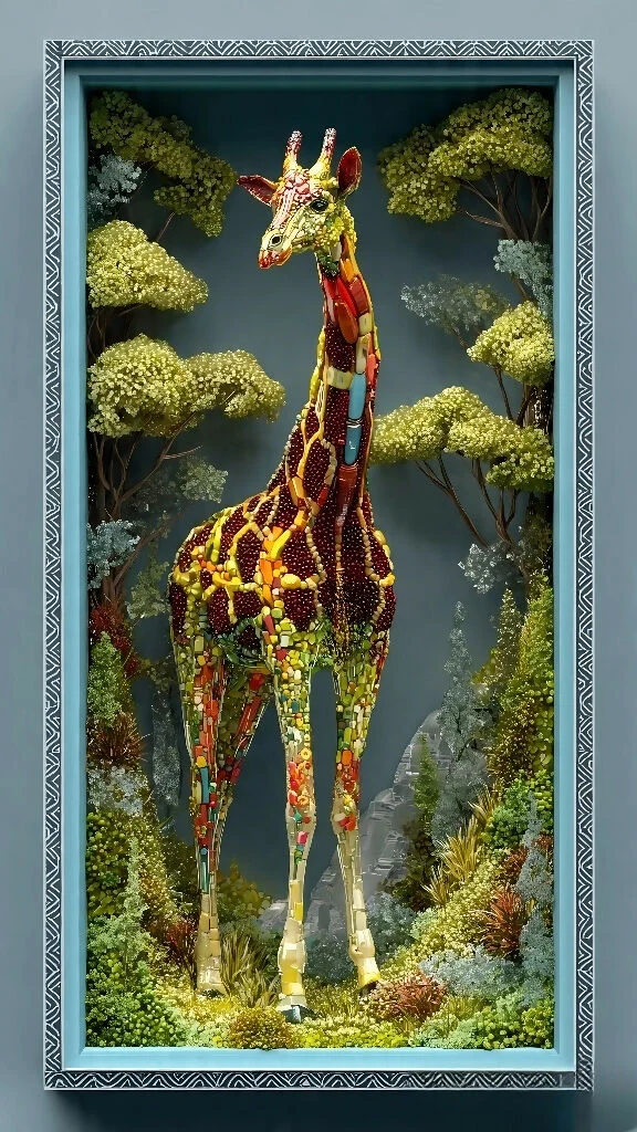 Giraffe Made of Pills in Forest Display