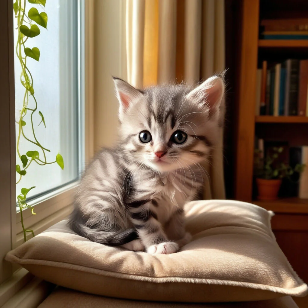 Glimmering Whiskers: A Kitten’s Cozy Gaze