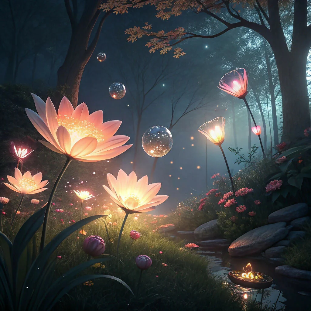 Glowing Flowers in a Mystic Forest