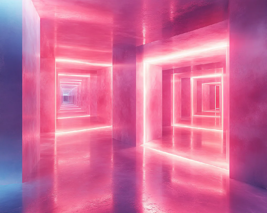 Glowmaze – Neon Pink Infinity Art | Surreal Corridor